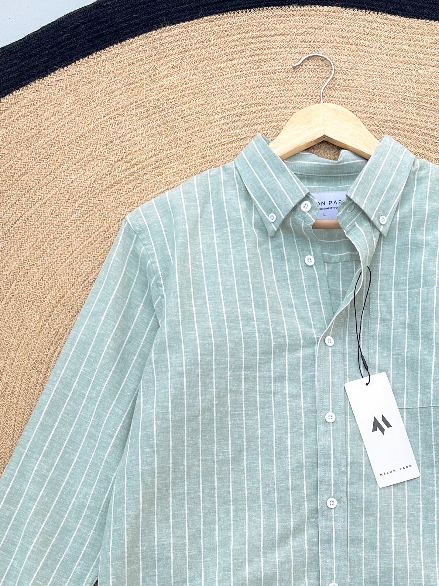 Linen Full sleeve Shirt- Mint Stripe