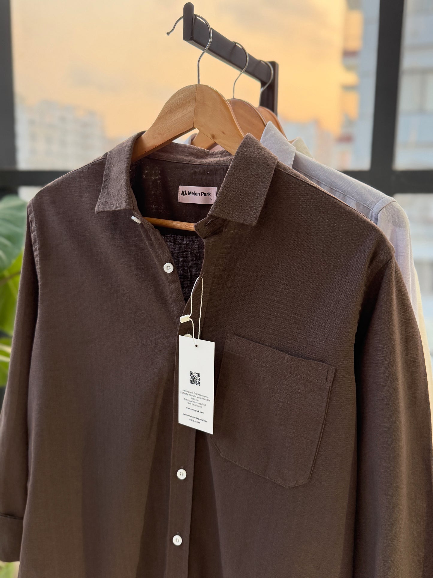 Drop-shoulder boxy shirt - Light Chocolate