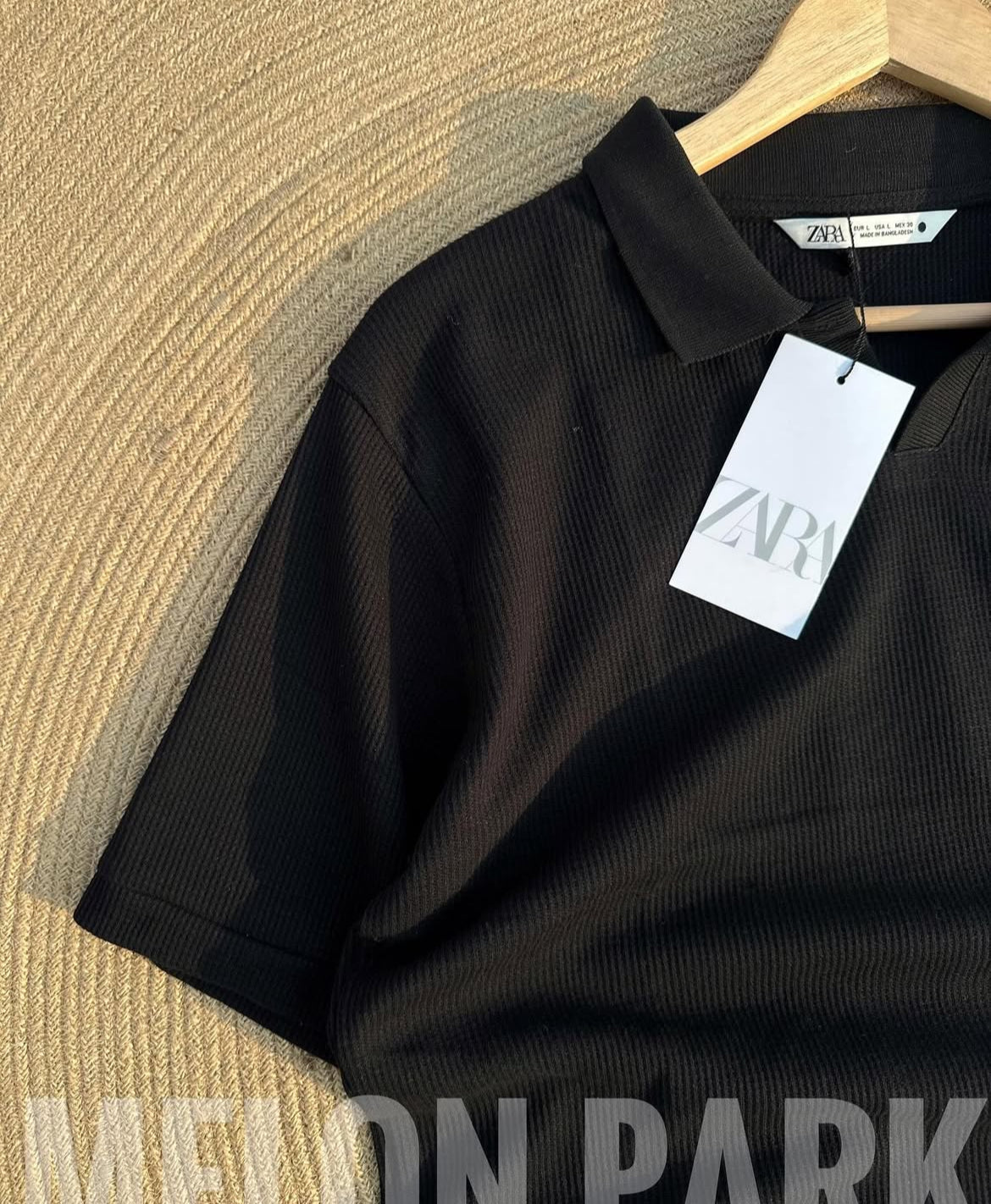 Black Thermal Waffle polo