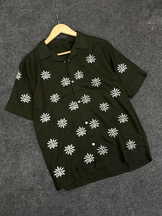 Olive Floral Cuban Shirt