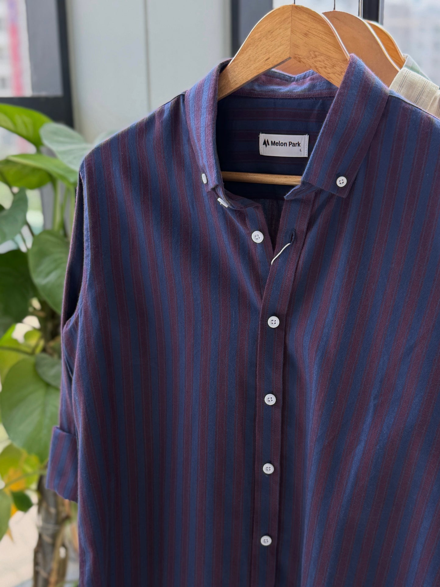 Gentle stripe shirt - Oxblood Indigo