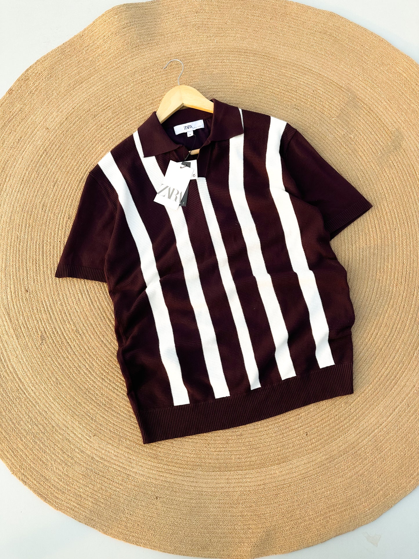 Executive Knitted Polo - Wine with White