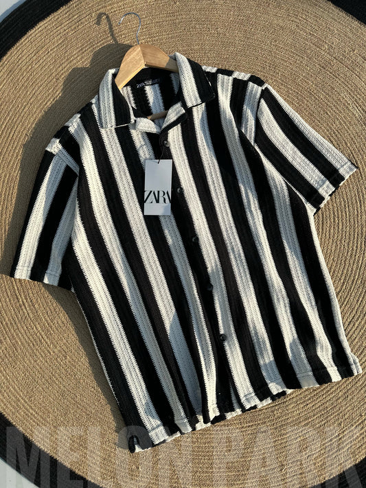 Black Stripe Layering Cuban Shirt