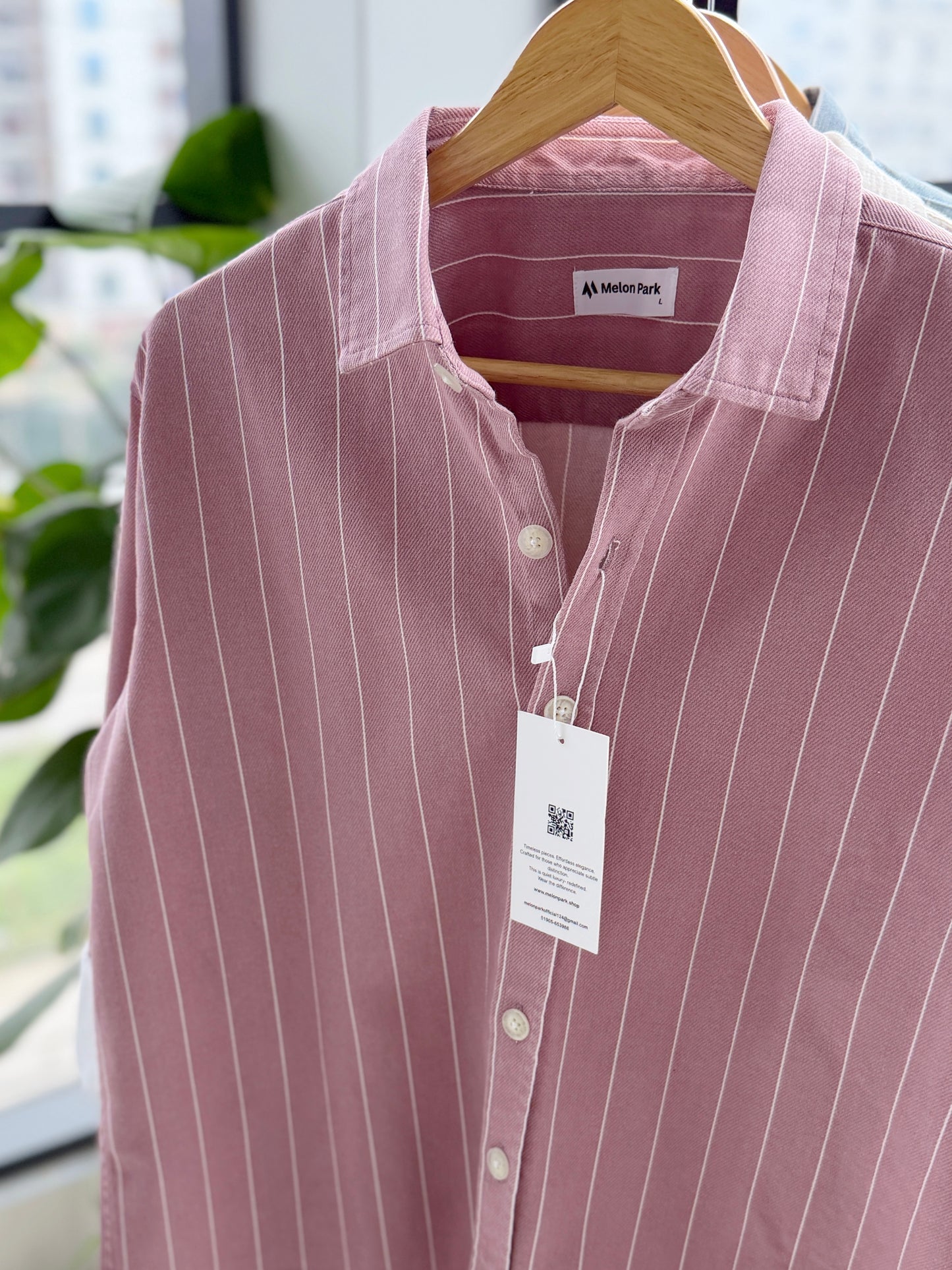 Gentle stripe Drop-shoulder shirt - Mauve stripe