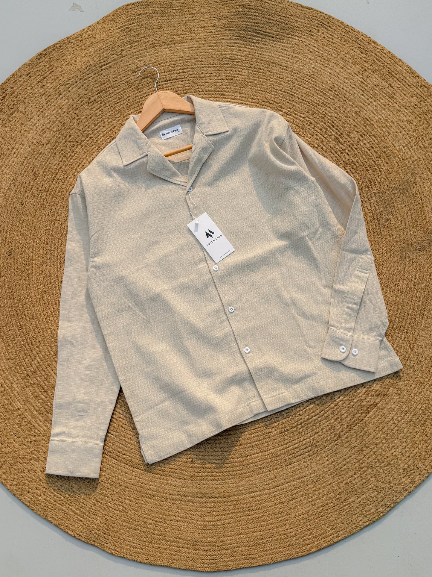 Drop-shoulder Cuban full sleeve shirt - Crafted Off White