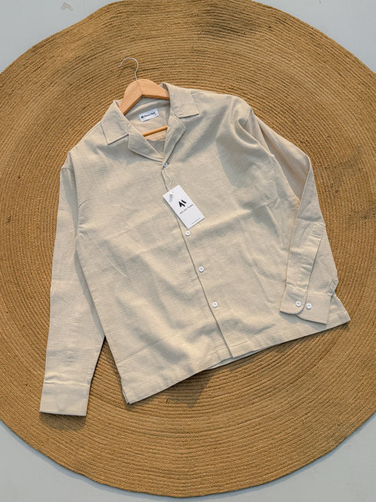 Drop-shoulder Cuban full sleeve shirt - Crafted Off White