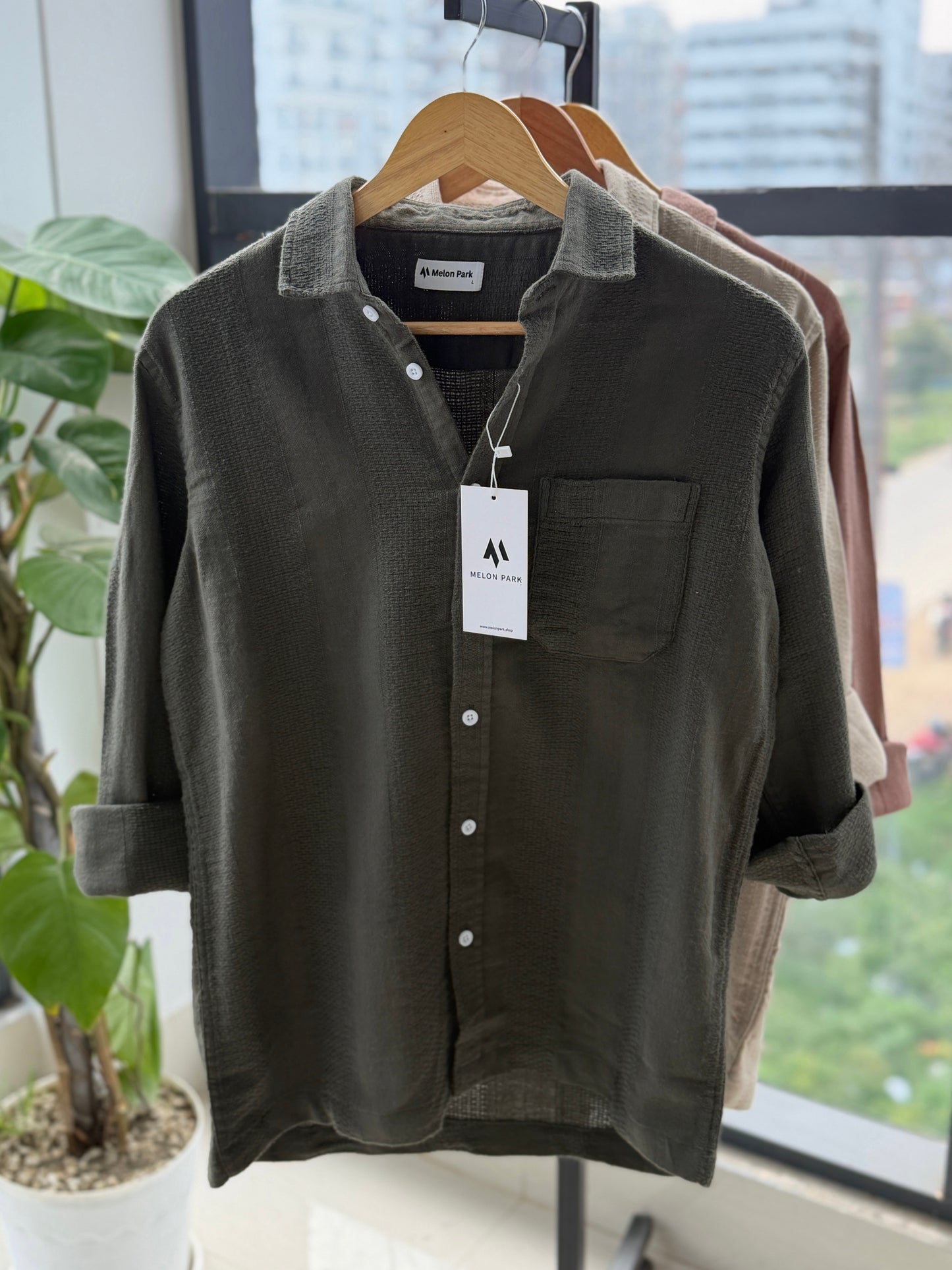 Crafted Dropshoulder Shirt - Olive