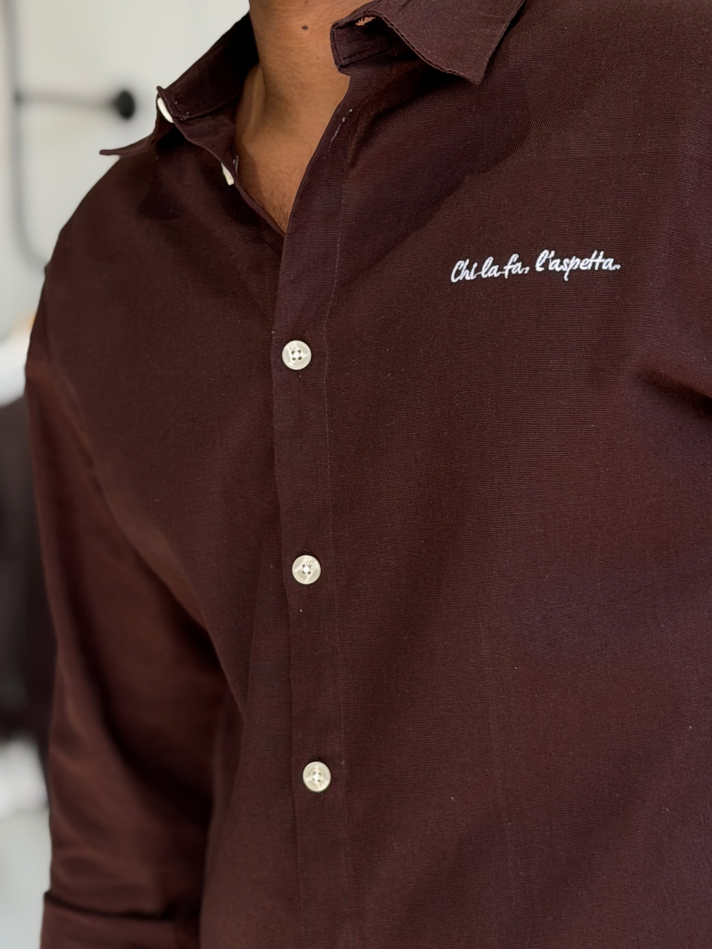 Embroidery Oversized Baggy shirt - Chocolate