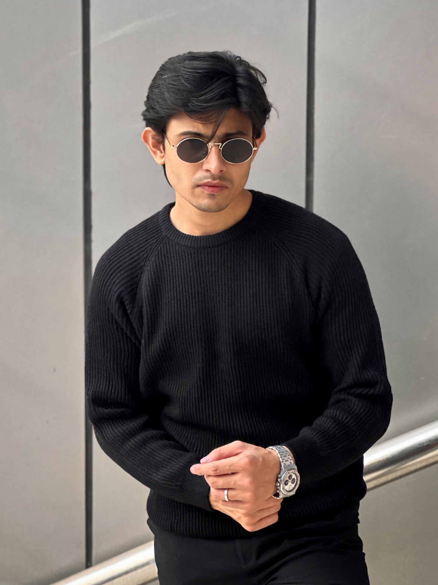 Knitted Signature Sweatshirt - Black