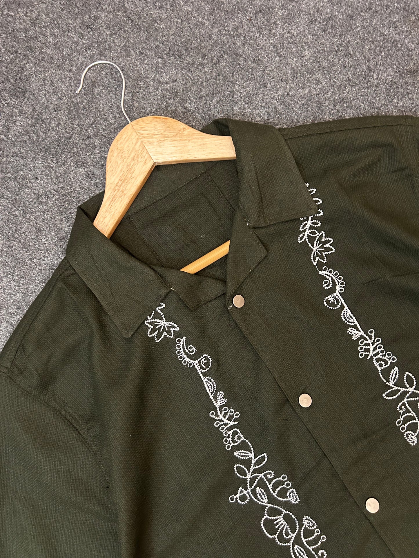 Olive Blooming  Cuban Shirt