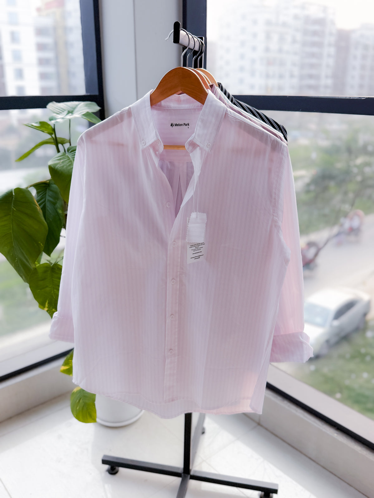 Gentle stripe shirt - White & Soft Pink stripe