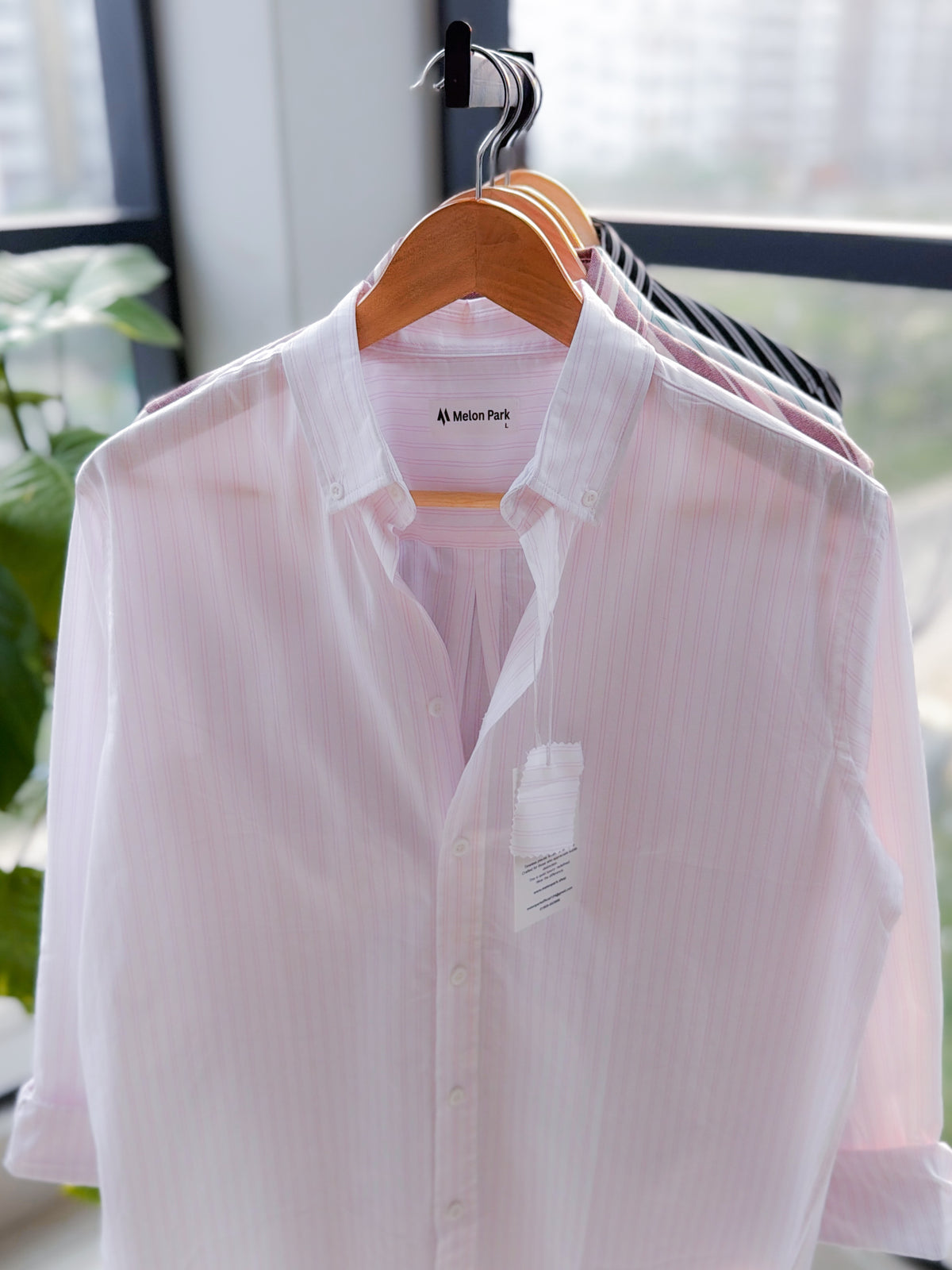Gentle stripe shirt - White & Soft Pink stripe