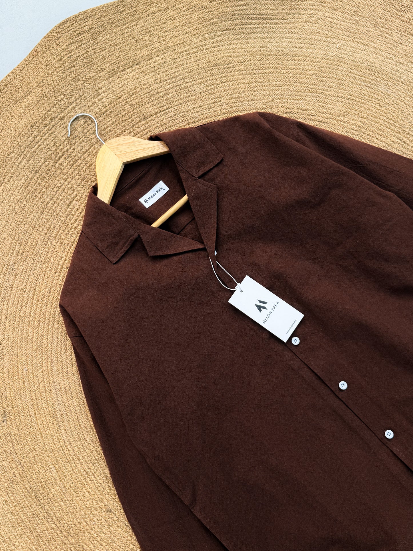 Drop-shoulder Cuban full sleeve shirt - Chocolate