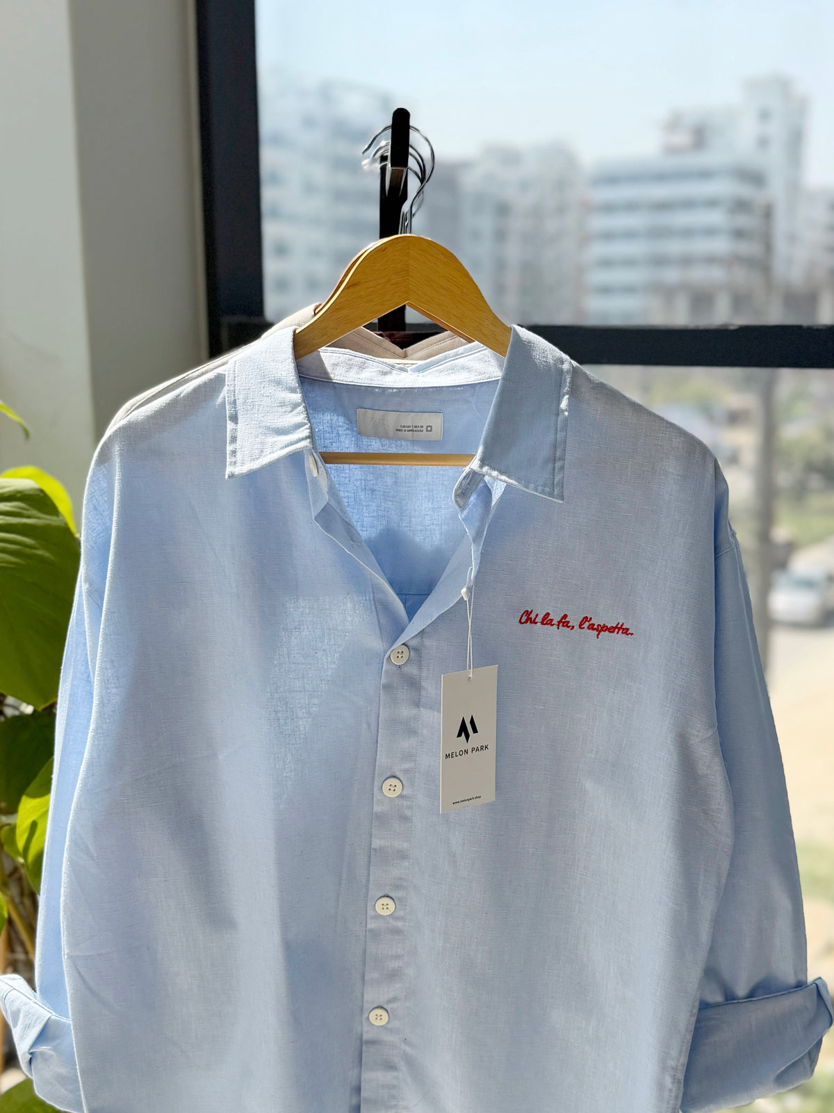 Embroidery Oversized Baggy shirt - Sky Blue
