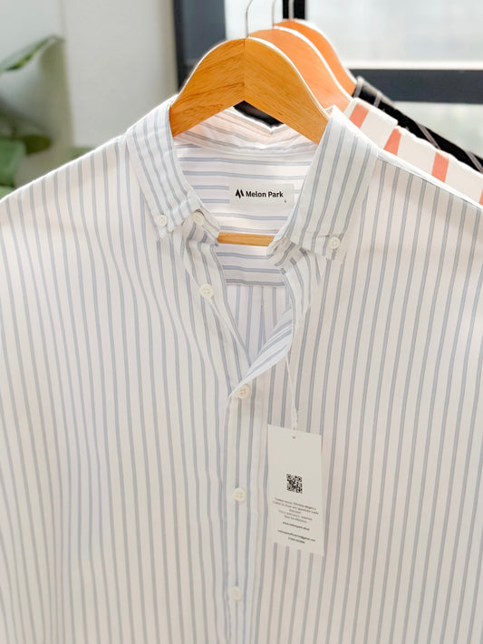 Gentle stripe shirt - White with Blue stripe