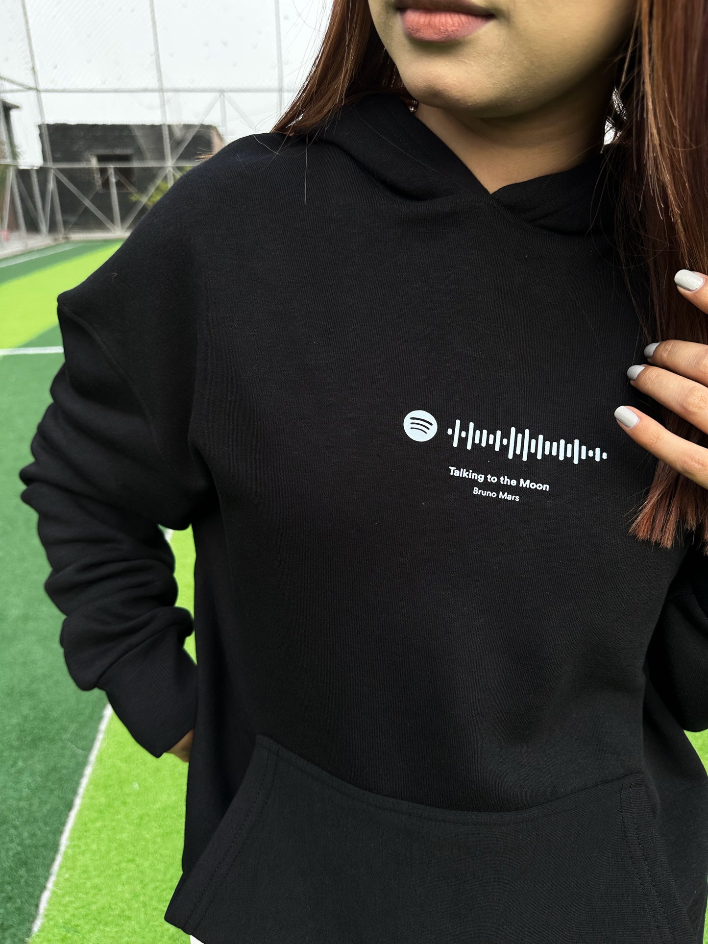 Women Black Moonlight Printed Dropshoulder Hoodie