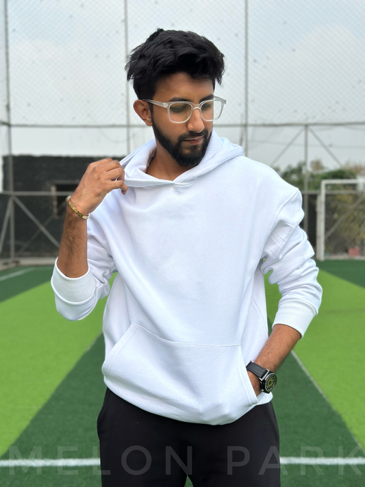 Men White Dropshoulder Hoodie