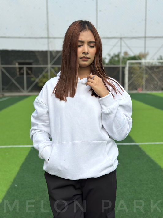 Women White Dropshoulder Hoodie