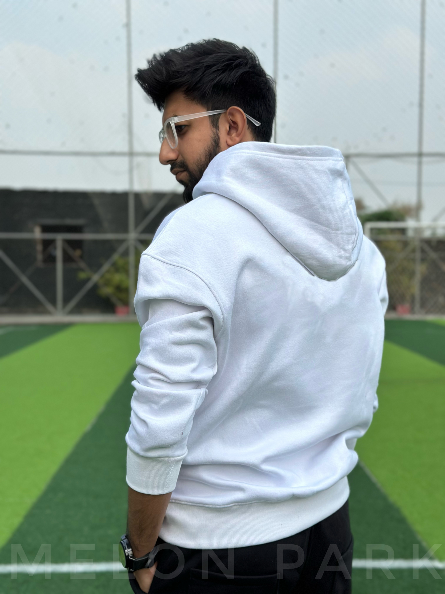 Men White Dropshoulder Hoodie