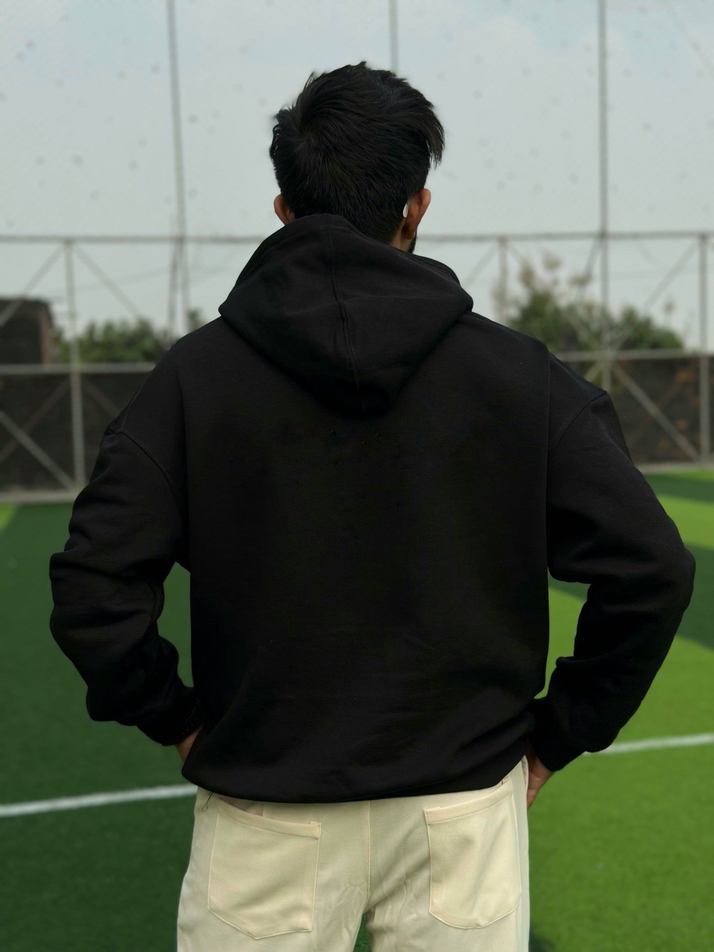 Men Black Dropshoulder Hoodie