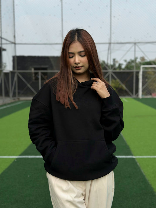 Women Black Dropshoulder Hoodie