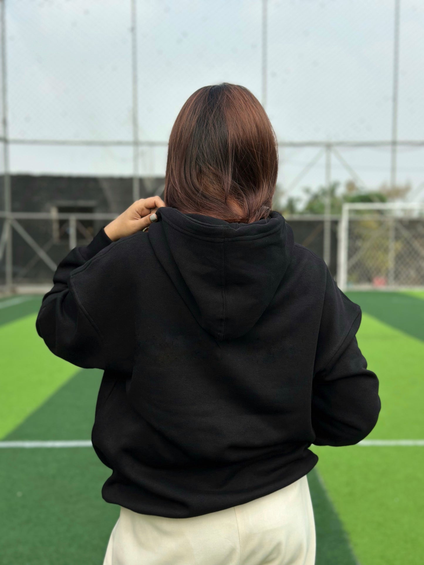 Women Black Dropshoulder Hoodie