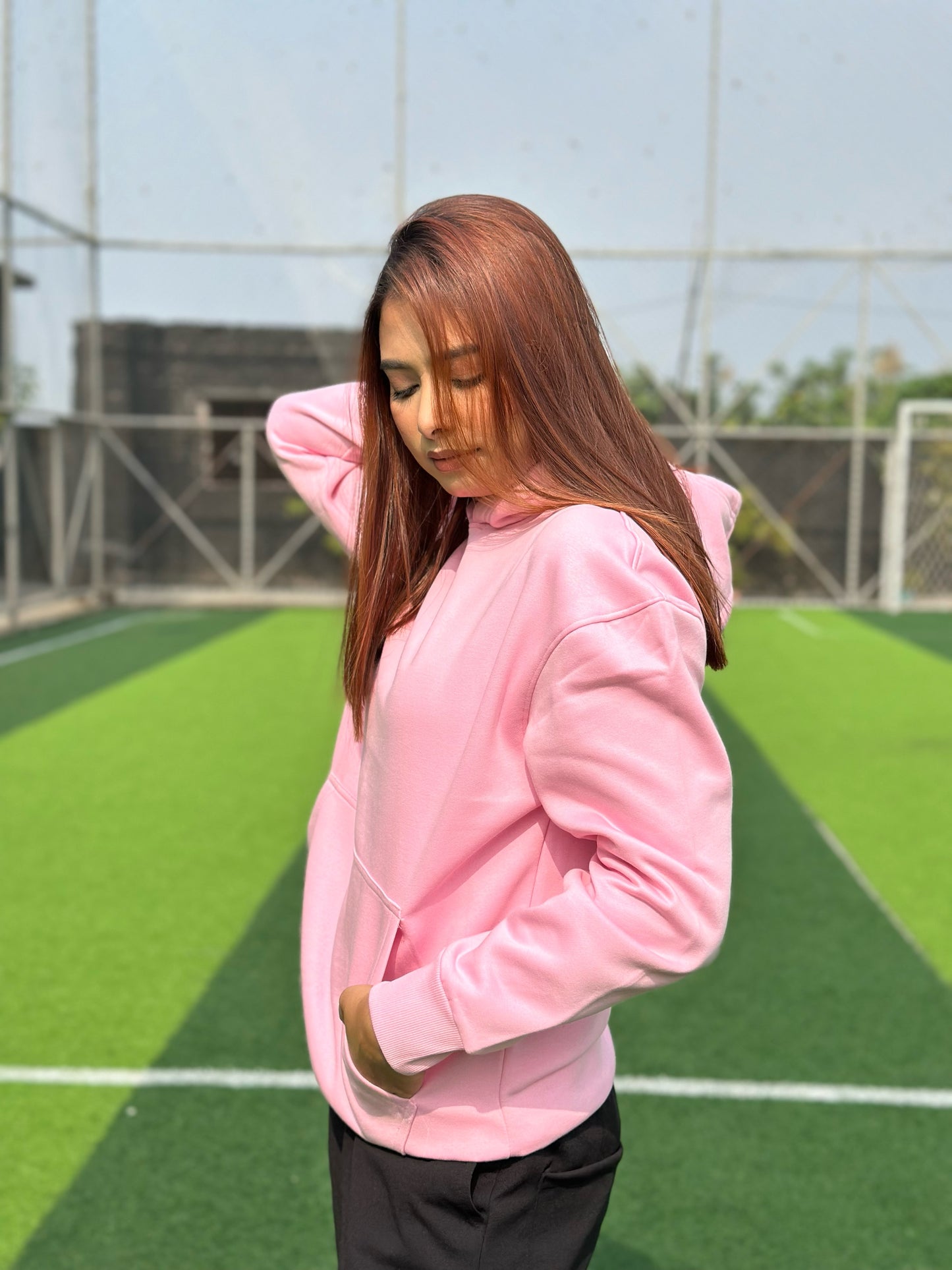 Women Pink Dropshoulder Hoodie