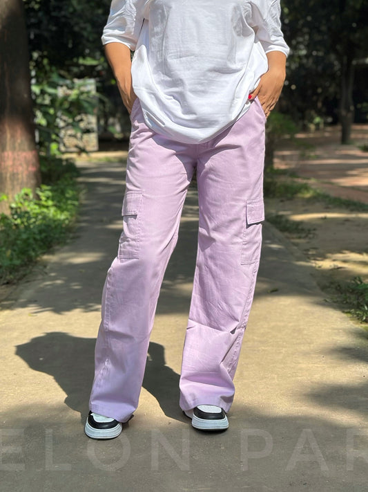 Women Lavender Gabardine 6 Pocket Cargo Pant