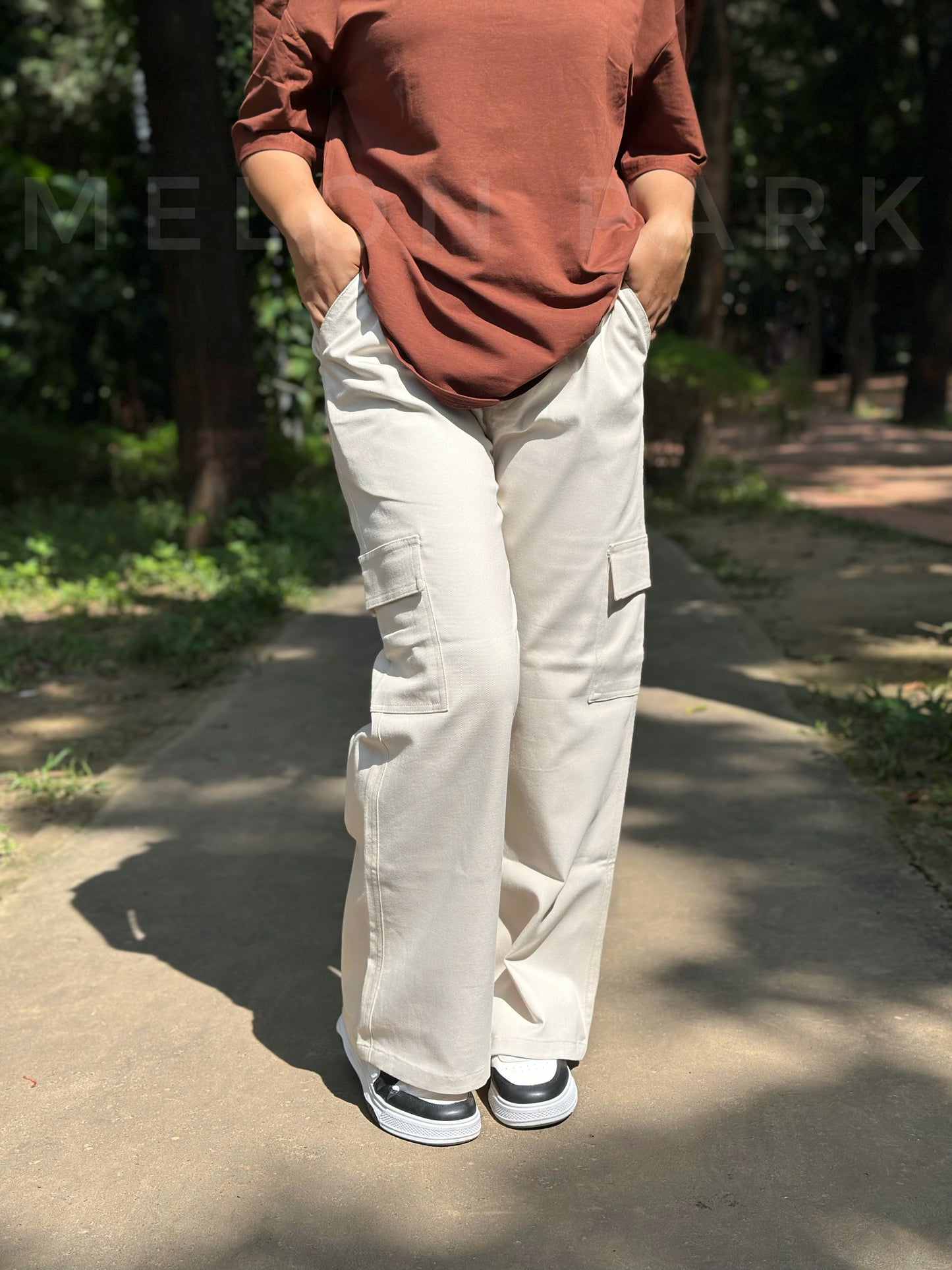 Women Off-White Gabardine 6 Pocket Cargo Pant