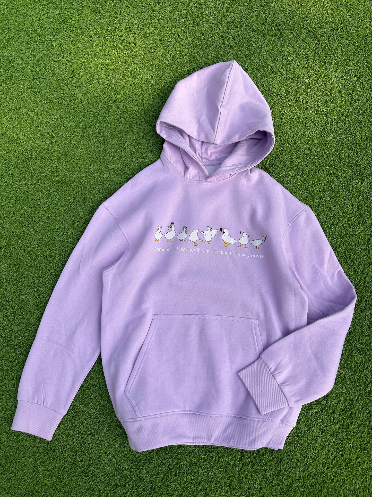 Lavender Sily Goose Printed Dropshoulder Hoodie