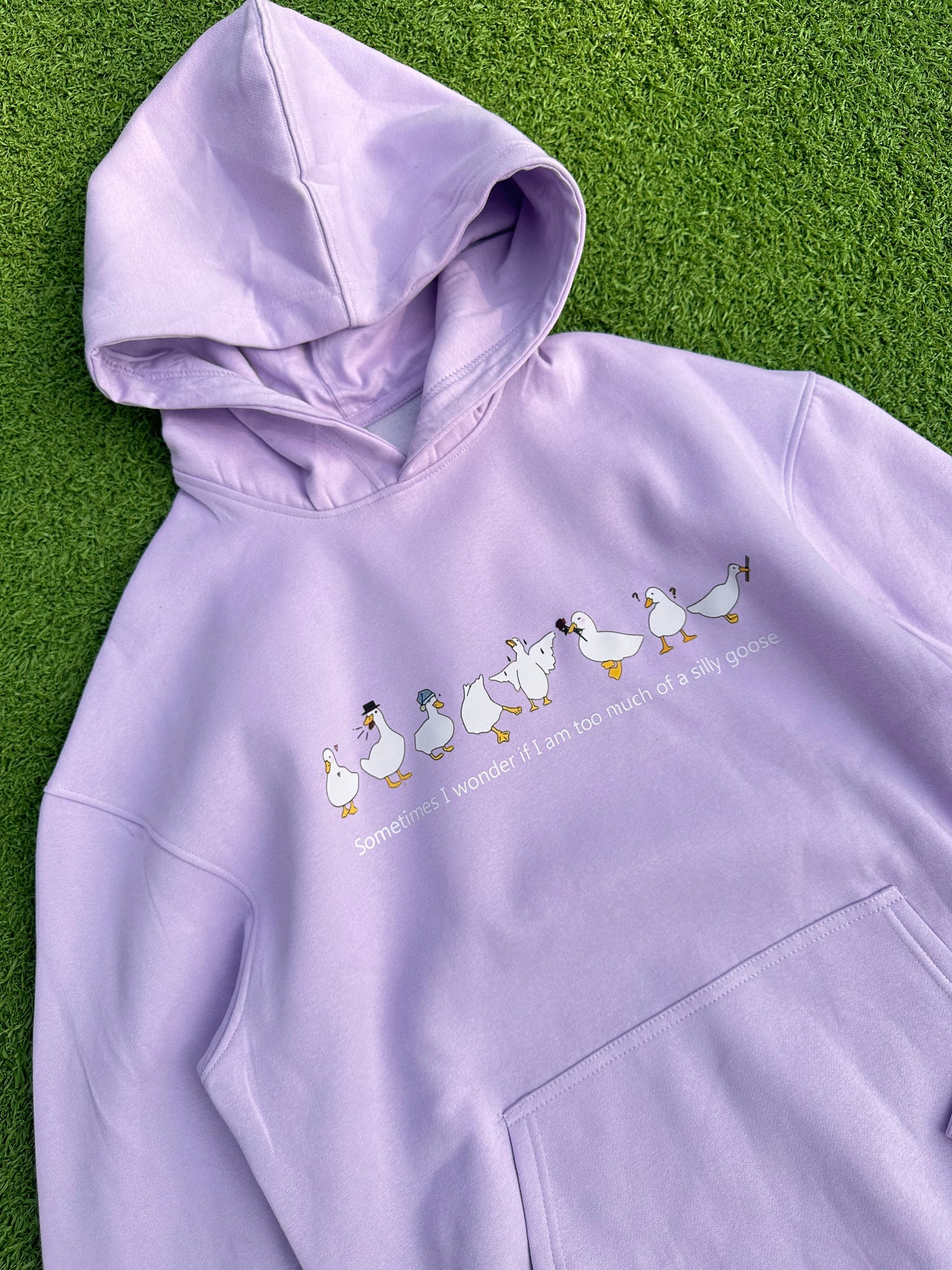 Lavender Sily Goose Printed Dropshoulder Hoodie